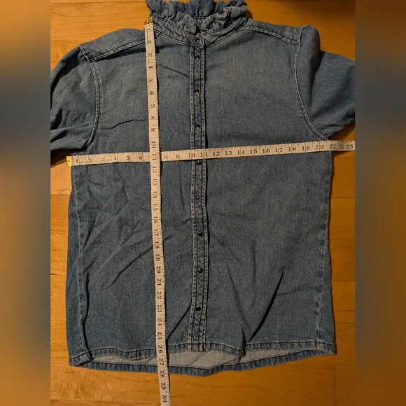 Ba&Sh Denim Shirt High Ruffle Collar Blue Size 3 - Picture 4 of 11